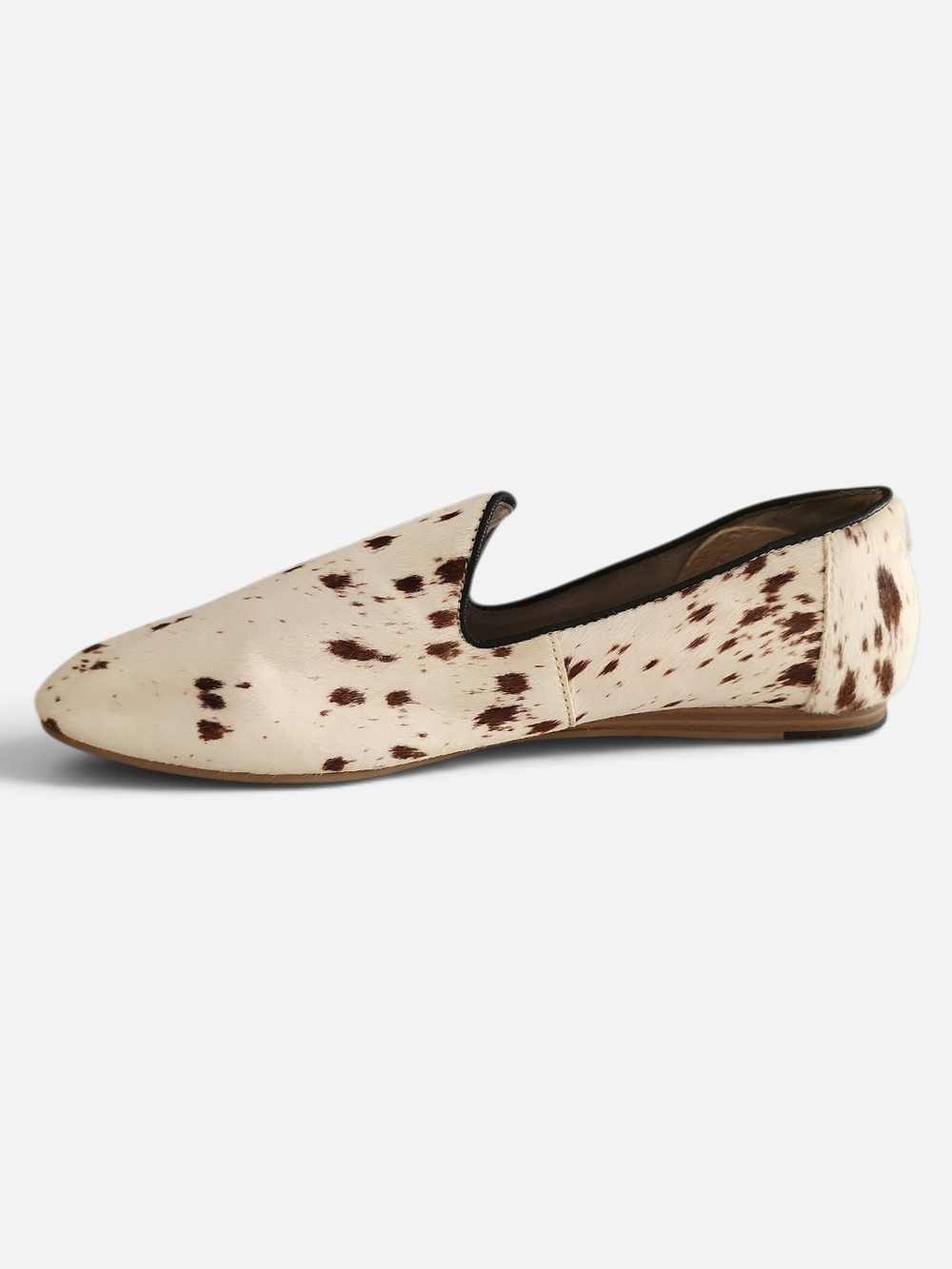 TOMS Cow Hair Loafers Women Sz 9 Cream Animal Print Flats Western Boho Faux Pony
